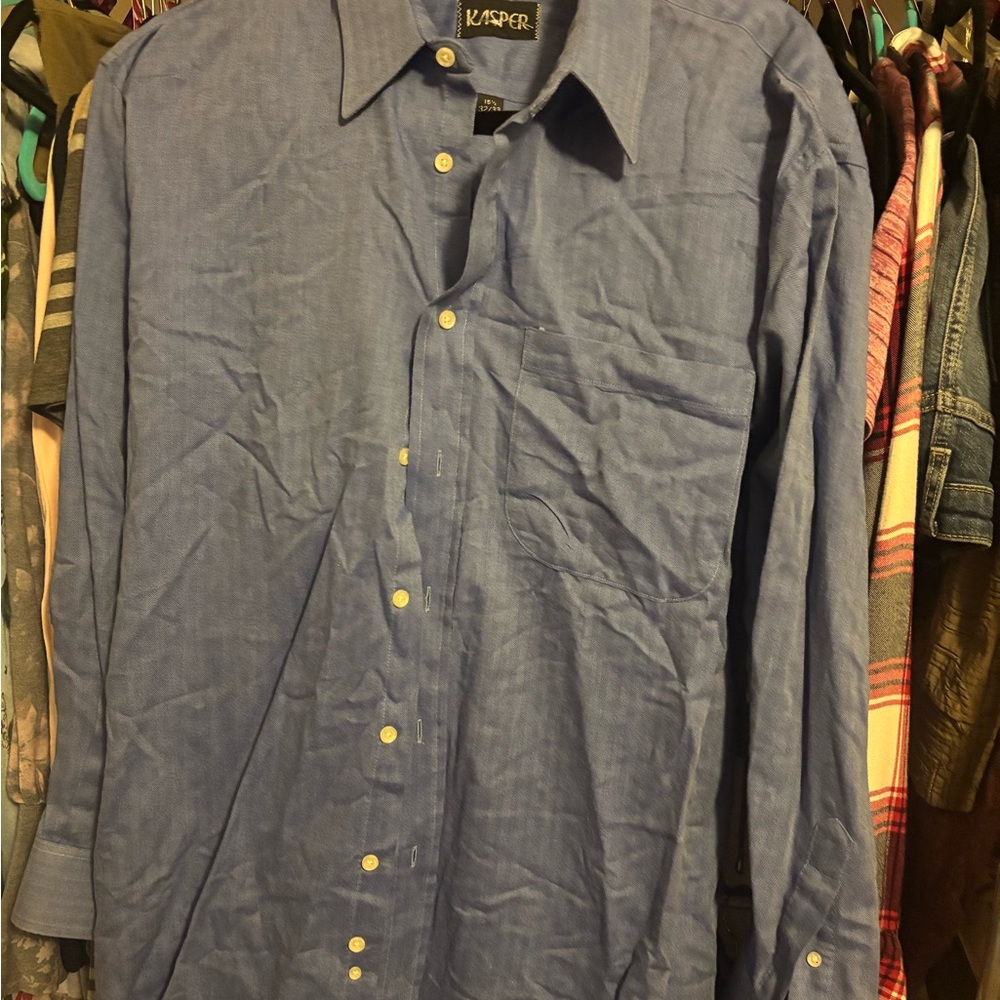 Kasper Blue Button Down Shirt with Collar 32/33